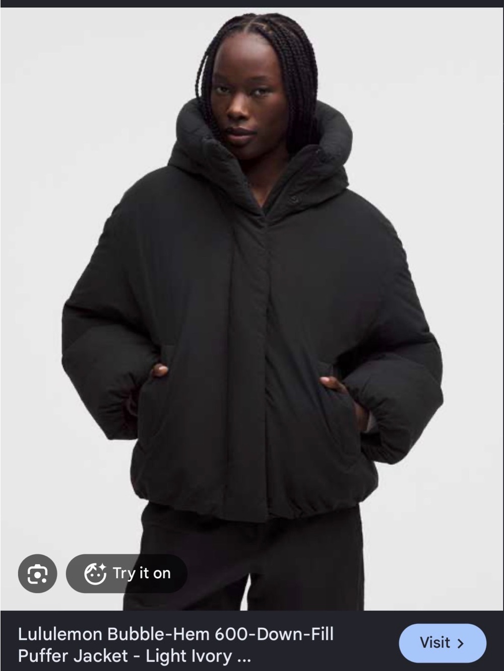 lululemon athletica Women's Black Bubble-Hem 600 Down-Fill Puffer Jacket NWT